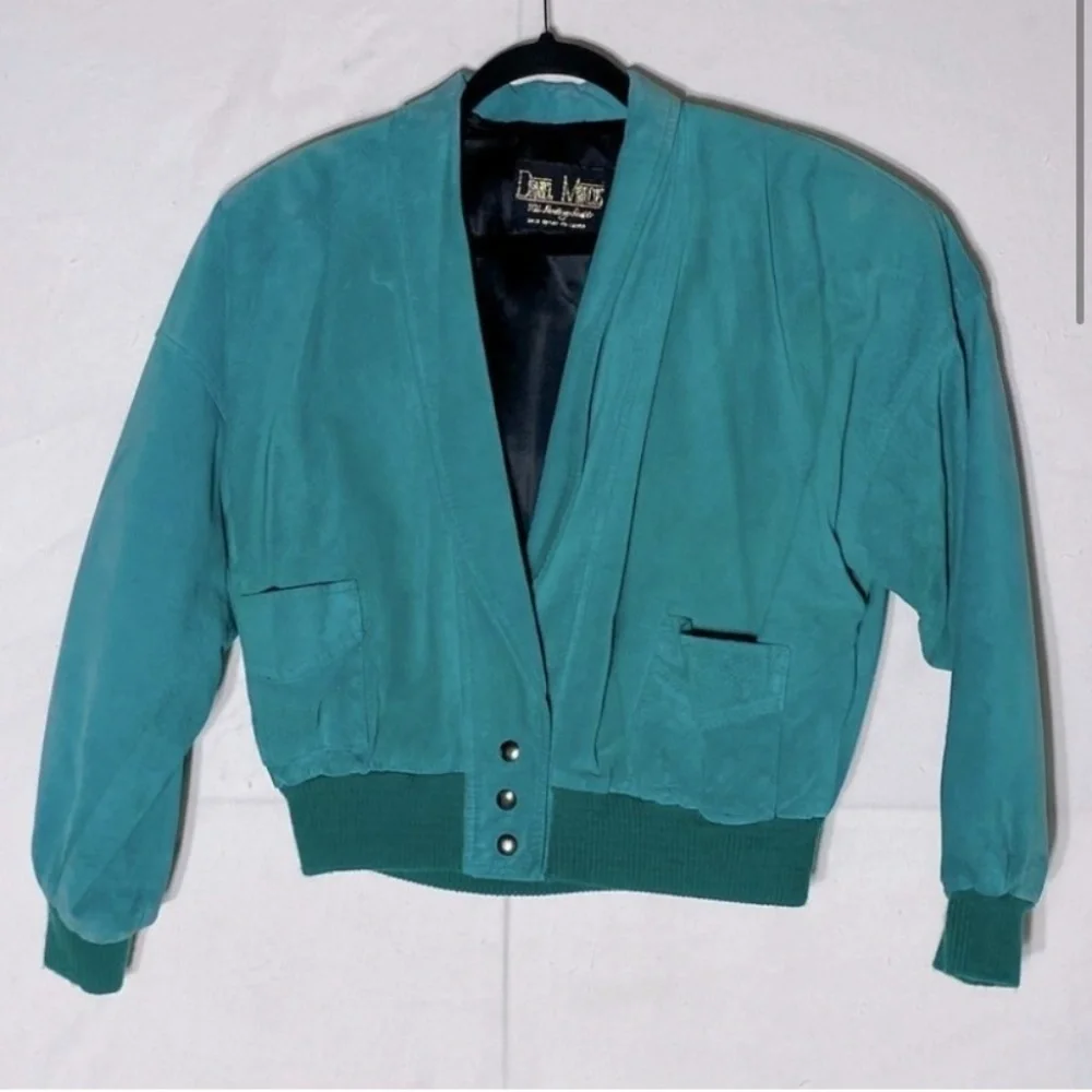 Vintage Daniel Marcus Cropped Teal Suede 90s Jacket M - Picture 3 of 15